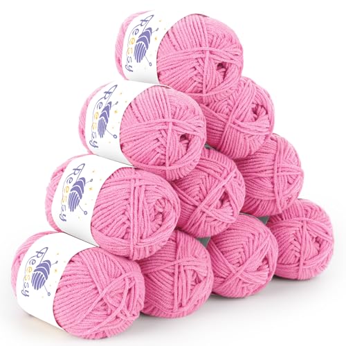 Reessy 10 Pack Strickwolle Acrylgarn Häkelgarn Set, Super Soft 5 Ply Blush Pink Wolle zum Häkeln Stricken und Basteln, 10 x 50g Häkelgarn für Amigurumi Projekte Handwerk Reessy 10 Pack Strickwolle Acrylgarn Häkelgarn Set, Super Soft 5 Ply Blush Pink Wolle zum Häkeln Stricken und Basteln, 10 x 50g Häkelgarn für Amigurumi Projekte Handwerk von Reessy