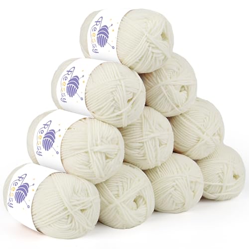 Reessy 10 Pack Strickwolle Acrylgarn Häkelgarn Set, Super Soft 5 Ply Creme Wolle zum Häkeln Stricken und Basteln, 10 x 50g Häkelgarn für Amigurumi Projekte Handwerk Reessy 10 Pack Strickwolle Acrylgarn Häkelgarn Set, Super Soft 5 Ply Creme Wolle zum Häkeln Stricken und Basteln, 10 x 50g Häkelgarn für Amigurumi Projekte Handwerk von Reessy