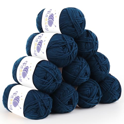 Reessy 10 Pack Strickwolle Acrylgarn Häkelgarn Set, Super weiche 5-lagige blaue Wolle zum Häkeln Stricken und Basteln, 10 x 50g Häkelgarn für Amigurumi Projekte Handwerk Reessy 10 Pack Strickwolle Acrylgarn Häkelgarn Set, Super weiche 5-lagige blaue Wolle zum Häkeln Stricken und Basteln, 10 x 50g Häkelgarn für Amigurumi Projekte Handwerk von Reessy