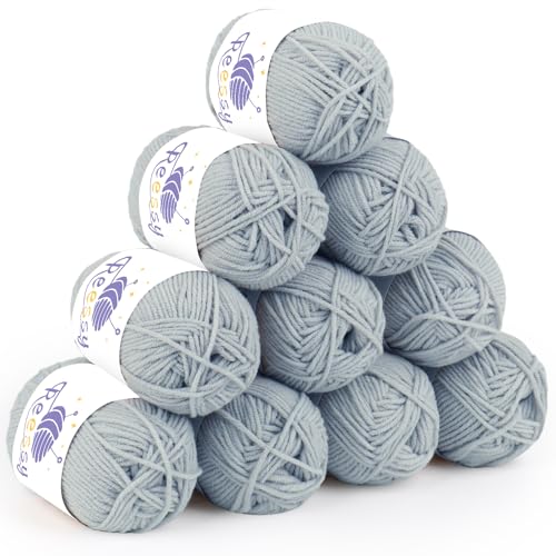 Reessy 10 Pack Strickwolle Acrylgarn Häkelgarn Set, Super weiche 5-lagige graublaue Wolle zum Häkeln Stricken und Basteln, 10 x 50g Häkelgarn für Amigurumi Projekte Handwerk Reessy 10 Pack Strickwolle Acrylgarn Häkelgarn Set, Super weiche 5-lagige graublaue Wolle zum Häkeln Stricken und Basteln, 10 x 50g Häkelgarn für Amigurumi Projekte Handwerk von Reessy