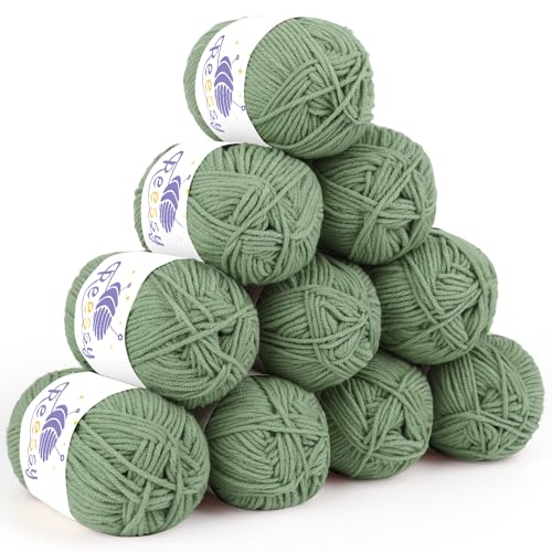 Reessy 10 Pack Strickwolle Acrylgarn Häkelgarn Set, Super weiche 5-lagige grüne Wolle zum Häkeln Stricken und Basteln, 10 x 50g Häkelgarn für Amigurumi Projekte Handwerk Reessy 10 Pack Strickwolle Acrylgarn Häkelgarn Set, Super weiche 5-lagige grüne Wolle zum Häkeln Stricken und Basteln, 10 x 50g Häkelgarn für Amigurumi Projekte Handwerk von Reessy
