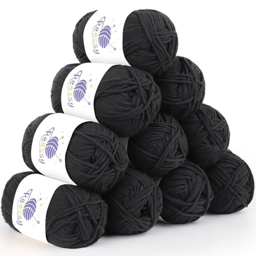 Reessy 10 Pack Strickwolle Acrylgarn Häkelgarn Set, Super weiche 5-lagige schwarze Wolle zum Häkeln Stricken und Basteln, 10 x 50g Häkelgarn für Amigurumi Projekte Handwerk Reessy 10 Pack Strickwolle Acrylgarn Häkelgarn Set, Super weiche 5-lagige schwarze Wolle zum Häkeln Stricken und Basteln, 10 x 50g Häkelgarn für Amigurumi Projekte Handwerk von Reessy