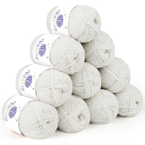 Reessy 10 Pack Strickwolle Acrylgarn Häkelgarn Set, Super weiche 5-lagige weiße Wolle zum Häkeln Stricken und Basteln, 10 x 50g Häkelgarn für Amigurumi Projekte Handwerk Reessy 10 Pack Strickwolle Acrylgarn Häkelgarn Set, Super weiche 5-lagige weiße Wolle zum Häkeln Stricken und Basteln, 10 x 50g Häkelgarn für Amigurumi Projekte Handwerk von Reessy