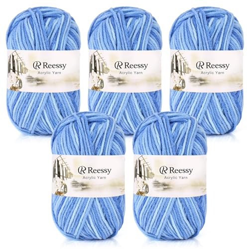 Reessy 225g Strickwolle Acrylgarn Häkelgarn Set, Superweiche 5-lagige Wolle zum Häkeln Stricken und Basteln, 5 x 45g Häkelgarn für Amigurumi-Projekte Handarbeit-Blau Reessy 225g Strickwolle Acrylgarn Häkelgarn Set, Superweiche 5-lagige Wolle zum Häkeln Stricken und Basteln, 5 x 45g Häkelgarn für Amigurumi-Projekte Handarbeit-Blau von Reessy