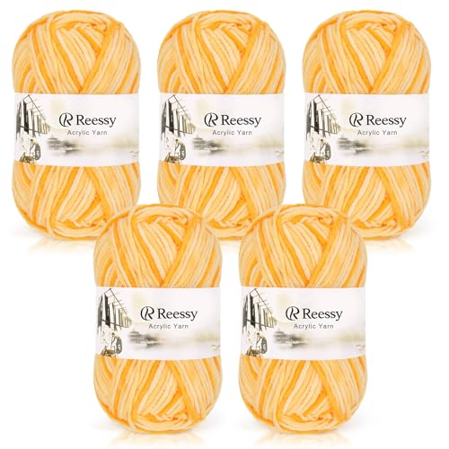 Reessy 225g Strickwolle Acrylgarn Häkelgarn Set, Superweiche 5-lagige Wolle zum Häkeln Stricken und Basteln, 5 x 45g Häkelgarn für Amigurumi-Projekte Handarbeit-Gelb Reessy 225g Strickwolle Acrylgarn Häkelgarn Set, Superweiche 5-lagige Wolle zum Häkeln Stricken und Basteln, 5 x 45g Häkelgarn für Amigurumi-Projekte Handarbeit-Gelb von Reessy