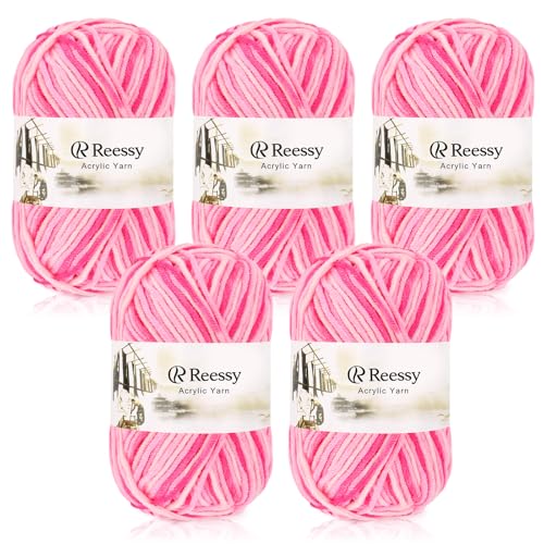 Reessy 225g Strickwolle Acrylgarn Häkelgarn Set, Superweiche 5-lagige Wolle zum Häkeln Stricken und Basteln, 5 x 45g Häkelgarn für Amigurumi-Projekte Handarbeit-Rosa Reessy 225g Strickwolle Acrylgarn Häkelgarn Set, Superweiche 5-lagige Wolle zum Häkeln Stricken und Basteln, 5 x 45g Häkelgarn für Amigurumi-Projekte Handarbeit-Rosa von Reessy