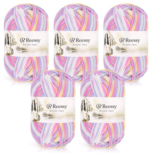 Reessy 225g Strickwolle Acrylgarn Häkelgarn Set, Superweiche 5-lagige Wolle zum Häkeln Stricken und Basteln, 5 x 45g Häkelgarn für Amigurumi Projekte Handcrafts-Lila Reessy 225g Strickwolle Acrylgarn Häkelgarn Set, Superweiche 5-lagige Wolle zum Häkeln Stricken und Basteln, 5 x 45g Häkelgarn für Amigurumi Projekte Handcrafts-Lila von Reessy