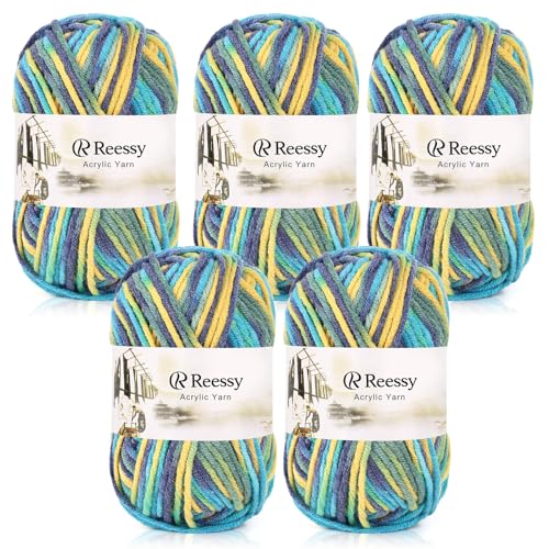 Reessy 225g Strickwolle Acrylgarn Häkelgarn Set, super weiche 5-lagige Wolle zum Häkeln Stricken und Basteln, 5 x 45g Häkelgarn für Amigurumi-Projekte Handarbeit-Gelb Blau Reessy 225g Strickwolle Acrylgarn Häkelgarn Set, super weiche 5-lagige Wolle zum Häkeln Stricken und Basteln, 5 x 45g Häkelgarn für Amigurumi-Projekte Handarbeit-Gelb Blau von Reessy