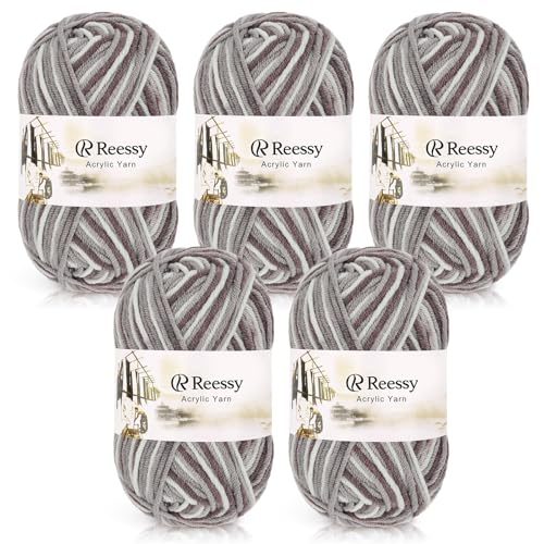 Reessy 225g Strickwolle Acrylgarn Häkelgarn Set, super weiche 5-lagige Wolle zum Häkeln Stricken und Basteln, 5 x 45g Häkelgarn für Amigurumi-Projekte Handarbeit-Grau Reessy 225g Strickwolle Acrylgarn Häkelgarn Set, super weiche 5-lagige Wolle zum Häkeln Stricken und Basteln, 5 x 45g Häkelgarn für Amigurumi-Projekte Handarbeit-Grau von Reessy