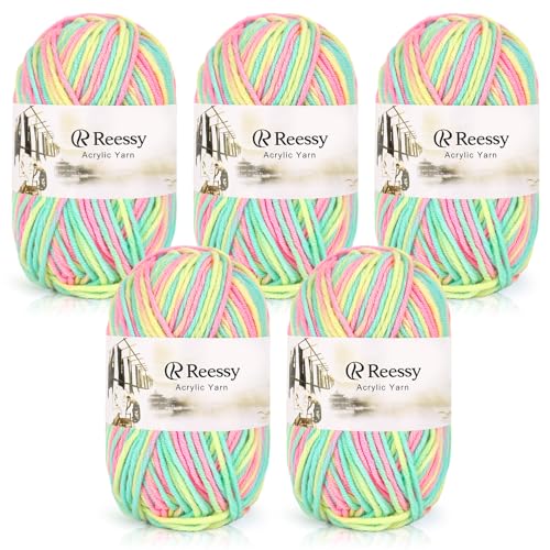 Reessy 250g Strickwolle Acrylgarn Häkelgarn Set, Superweiche 5-lagige Wolle zum Häkeln Stricken und Basteln, 5 x 50g Häkelgarn für Amigurumi Projekte Handarbeit-Rosa Grün Gelb Reessy 250g Strickwolle Acrylgarn Häkelgarn Set, Superweiche 5-lagige Wolle zum Häkeln Stricken und Basteln, 5 x 50g Häkelgarn für Amigurumi Projekte Handarbeit-Rosa Grün Gelb von Reessy