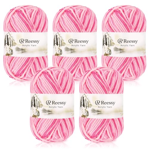Reessy 250g Strickwolle Acrylgarn Häkelgarn Set, super weiche 5-lagige Wolle zum Häkeln Stricken und Basteln, 5 x 50g Häkelgarn für Amigurumi-Projekte Handarbeit-Hellrosa Reessy 250g Strickwolle Acrylgarn Häkelgarn Set, super weiche 5-lagige Wolle zum Häkeln Stricken und Basteln, 5 x 50g Häkelgarn für Amigurumi-Projekte Handarbeit-Hellrosa von Reessy
