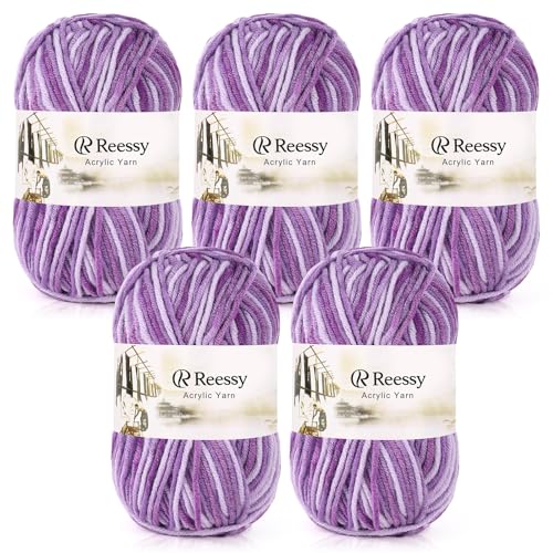 Reessy 250g Strickwolle Acrylgarn Häkelgarn Set, super weiche 5-lagige Wolle zum Häkeln Stricken und Basteln, 5 x 50g Häkelgarn für Amigurumi Projekte Handcrafts-Pale Purple Reessy 250g Strickwolle Acrylgarn Häkelgarn Set, super weiche 5-lagige Wolle zum Häkeln Stricken und Basteln, 5 x 50g Häkelgarn für Amigurumi Projekte Handcrafts-Pale Purple von Reessy
