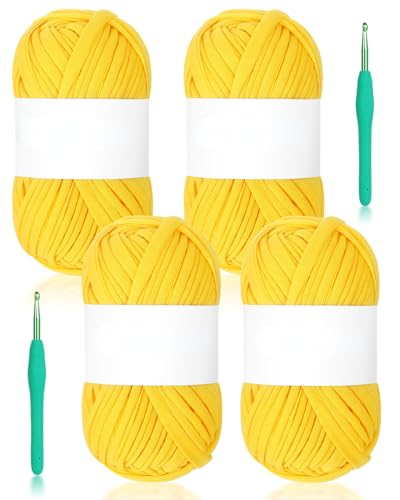 Reessy 400 g grobes Garn zum Häkeln, 130 Yards T-Shirt-Garn, elastisches Gewebe gelbes Tuch für Stricktasche, Korb, Kissenprojekte – super einfach für Anfänger, um Häkeln zu lernen von Reessy