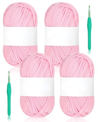 Reessy 400 g grobes Garn zum Häkeln, 130 Yards T-Shirt-Garn, elastisches Stofftuch für Stricktasche, Korb, Kissenprojekte - Super einfach für Anfänger, um Häkeln zu lernen (Rosa) von Reessy