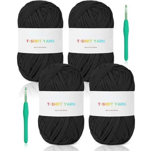 Reessy 400 g grobes Garn zum Häkeln, 130 Yards T-Shirt-Garn, elastisches Stofftuch für Stricktaschen, Korb, Kissenprojekte – super einfach für Anfänger, um Häkeln zu lernen (Schwarz) von Reessy