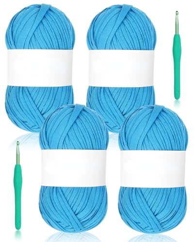 Reessy 400 g grobes Garn zum Häkeln, 130 Yards T-Shirt-Garn, elastisches Stofftuch für Stricktaschen, Korb, Kissenprojekte – super einfach für Anfänger, um Häkeln zu lernen (blau) von Reessy