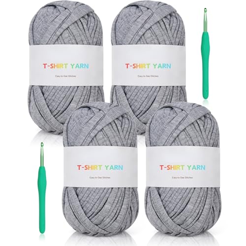 Reessy 400 g grobes Garn zum Häkeln, 130 Yards T-Shirt-Garn, elastisches Stofftuch für Stricktaschen, Korb, Kissenprojekte – super einfach für Anfänger, um Häkeln zu lernen (grau) von Reessy
