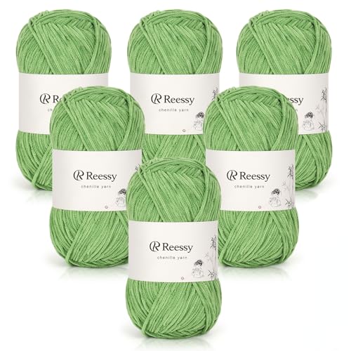 Reessy 6 × 50 g Chenille-Garn, weiche klobige Wolle zum Häkeln, dickes Garn Plüschgarne, ideal für Anfänger, Häkeln, Babydecken, Pullover, Amigurumi, Hüte (Dunkelgrün) von Reessy