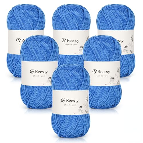 Reessy 6 × 50 g Chenille-Garn, weiche klobige Wolle zum Häkeln, dickes Garn Plüschgarne, ideal für Anfänger, Häkeln, Babydecken, Pullover, Amigurumi, Hüte (Marineblau) von Reessy