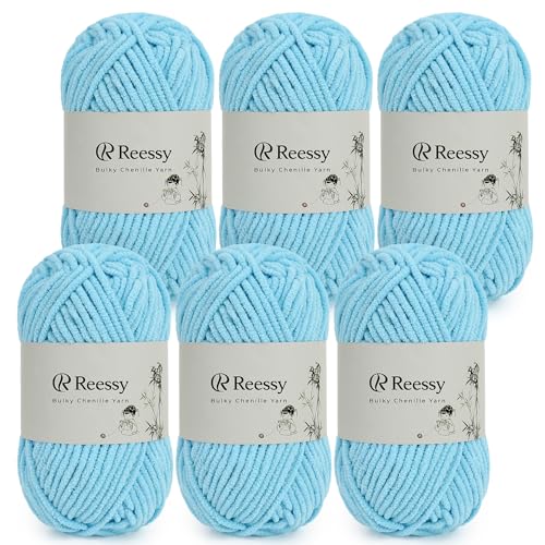 Reessy Bulky Chenille-Garn zum Häkeln, 6 Stück, 50 g Knäuel, reines Polyester, CYC #5 sperriges Gewicht, weiches, flauschiges Chenille-Garn zum Basteln von Plüschtieren, Decken, Schals (Himmelblau) Reessy Bulky Chenille-Garn zum Häkeln, 6 Stück, 50 g Knäuel, reines Polyester, CYC #5 sperriges Gewicht, weiches, flauschiges Chenille-Garn zum Basteln von Plüschtieren, Decken, Schals (Himmelblau) von Reessy