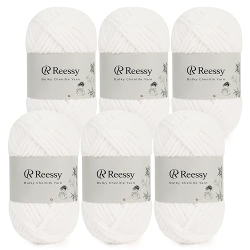 Reessy Bulky Chenille-Garn zum Häkeln, 6 Stück, 50 g Knäuel, reines Polyester, CYC #5 sperriges Gewicht, weiches, flauschiges Chenille-Garn zum Basteln von Plüschtieren, Decken, Schals (Schneeweiß) Reessy Bulky Chenille-Garn zum Häkeln, 6 Stück, 50 g Knäuel, reines Polyester, CYC #5 sperriges Gewicht, weiches, flauschiges Chenille-Garn zum Basteln von Plüschtieren, Decken, Schals (Schneeweiß) von Reessy
