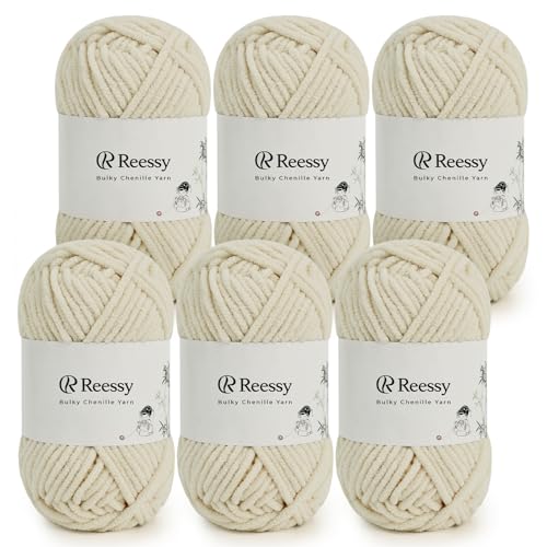 Reessy Bulky Chenille-Garn zum Häkeln, 6 Stück à 50 g, reines Polyester, CYC #5 sperriges Gewicht, weiches, flauschiges Chenille-Garn zum Basteln von Plüschtieren, Decken, Schals (weiches Khaki) von Reessy
