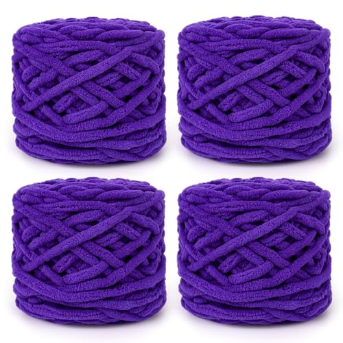 Reessy CYC #6 Super Bulky Chenille-Garn zum Häkeln, 4 Stück, 100 g, supersperriges Gewicht, seilähnliches grobes Garn, flauschig matt, dick zum Häkeln von Decken, Taschen und Teppichen (Deep Purple) Reessy CYC #6 Super Bulky Chenille-Garn zum Häkeln, 4 Stück, 100 g, supersperriges Gewicht, seilähnliches grobes Garn, flauschig matt, dick zum Häkeln von Decken, Taschen und Teppichen (Deep Purple) von Reessy