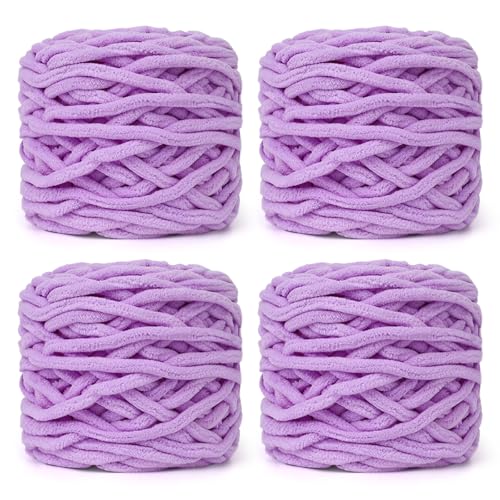 Reessy CYC #6 Super Bulky Chenille-Garn zum Häkeln, 4 Stück, 100 g, supersperriges Gewicht, seilähnliches grobes Garn, flauschig matt, dick zum Häkeln von Decken, Taschen und Teppichen (Lilac Purple) Reessy CYC #6 Super Bulky Chenille-Garn zum Häkeln, 4 Stück, 100 g, supersperriges Gewicht, seilähnliches grobes Garn, flauschig matt, dick zum Häkeln von Decken, Taschen und Teppichen (Lilac Purple) von Reessy