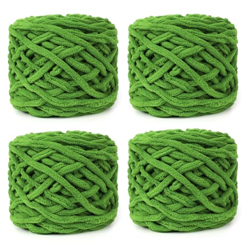 Reessy CYC #6 Super Bulky Chenille-Garn zum Häkeln, 4 Stück, 100 g, supersperriges Gewicht, seilähnliches grobes Garn, flauschig matt, dick zum Häkeln von Decken, Taschen und Teppichen (Olivgrün) von Reessy