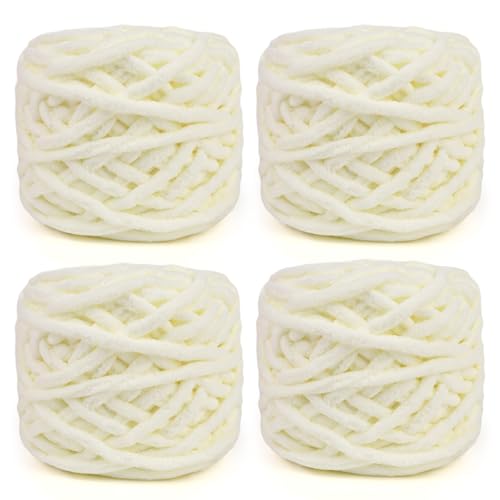 Reessy CYC #6 Super Bulky Chenille-Garn zum Häkeln, 4 Stück, 100 g, supersperriges Gewicht, seilähnliches grobes Garn, flauschig matt, dick zum Häkeln von Decken, Taschen und Teppichen (Cremeweiß) Reessy CYC #6 Super Bulky Chenille-Garn zum Häkeln, 4 Stück, 100 g, supersperriges Gewicht, seilähnliches grobes Garn, flauschig matt, dick zum Häkeln von Decken, Taschen und Teppichen (Cremeweiß) von Reessy