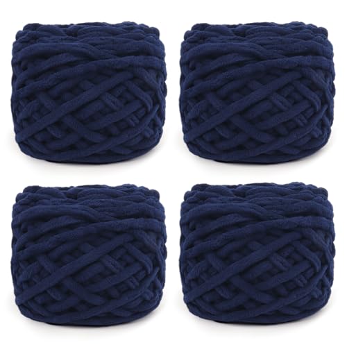 Reessy CYC #6 Super Bulky Chenille-Garn zum Häkeln, 4 Stück, 100 g, supersperriges Gewicht, seilähnliches grobes Garn, flauschig matt, dick zum Häkeln von Decken, Taschen und Teppichen (Marineblau) Reessy CYC #6 Super Bulky Chenille-Garn zum Häkeln, 4 Stück, 100 g, supersperriges Gewicht, seilähnliches grobes Garn, flauschig matt, dick zum Häkeln von Decken, Taschen und Teppichen (Marineblau) von Reessy