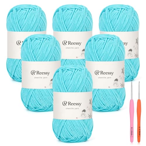Reessy Dünnes Chenille-Garn zum Häkeln, 6 Stück à 50 g, weiches, flauschiges Chenille-Garn, Baby-Gewichte, ideales Häkelgarn für Babydecken, Plüschtiere und Wearables, insgesamt 950 m (Schieferblau) Reessy Dünnes Chenille-Garn zum Häkeln, 6 Stück à 50 g, weiches, flauschiges Chenille-Garn, Baby-Gewichte, ideales Häkelgarn für Babydecken, Plüschtiere und Wearables, insgesamt 950 m (Schieferblau) von Reessy