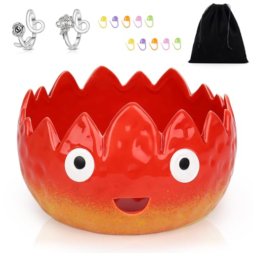 Reessy Flammgarnschale, Häkelschale mit Häkelzubehör, niedliche handgefertigte Keramik-Flammgarnschalen zum Häkeln, schönes Geschenk für Häkelliebhaber (16 cm x 16 cm x 10 cm) von Reessy