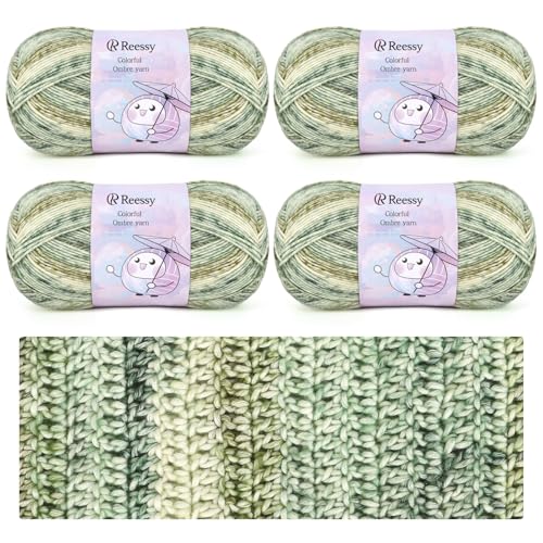 Reessy Häkelgarn, 4 × 100 g Strickwolle, Häkelgarn-Set, 78 % Baumwolle, 22 % Acrylgarne zum Häkeln, superweiche, mehrfarbige Wolle zum Stricken von Schals, Schals, Socken, Basteln und Kleidung von Reessy