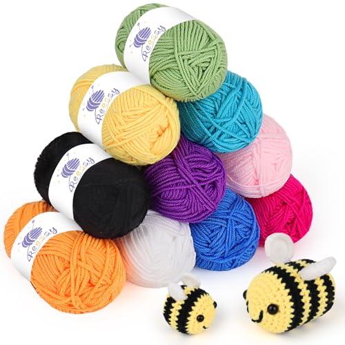Reessy Häkelgarn-Set, 250 g (10 × 25 g), mehrfarbiges Strickwolle, Acrylgarn für Anfänger, Häkeln, superweiches 4-lagiges Garn für Häkelpuppen, Handwerk von Reessy