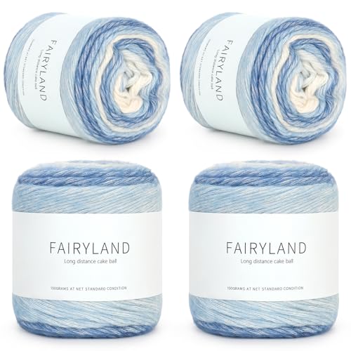 Reessy Ombre Garn, 4 × 100 g Farbverlaufsgarn Kuchen, 60% Baumwolle 30% Acryl 10% Wolle zum Häkeln - Mehrfarbige Garne zum Stricken von Schals, Decken, Basteln und Kleidung - Gelbblaue Wolle Reessy Ombre Garn, 4 × 100 g Farbverlaufsgarn Kuchen, 60% Baumwolle 30% Acryl 10% Wolle zum Häkeln - Mehrfarbige Garne zum Stricken von Schals, Decken, Basteln und Kleidung - Gelbblaue Wolle von Reessy