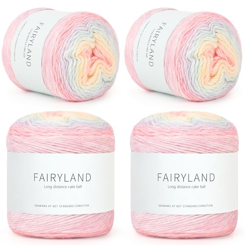 Reessy Ombre Garn zum Häkeln, 4 × 100 g Regenbogenwolle Kuchengarn-Set, 60% Baumwolle, 30% Acryl, 10% Wolle, mehrfarbige Garne für Schals, Decken, Basteln und Kleidung von Reessy