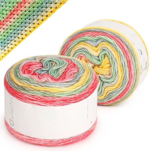 Reessy Ombré-Garn zum Häkeln, Stricken, Farbverlauf, Kuchen, bunt, weiches Garn mit lebendigen Farben, mehrfarbig, perfekt für Decken, Schals, Schals und Kleidungsstücke (Farbe A) von Reessy