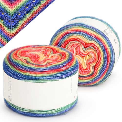 Reessy Ombré-Garn zum Häkeln, Stricken, Farbverlauf, Kuchen, bunt, weiches Garn mit lebendigen Farben, mehrfarbig, perfekt für Decken, Schals, Schals und Kleidungsstücke (Farbe B) von Reessy