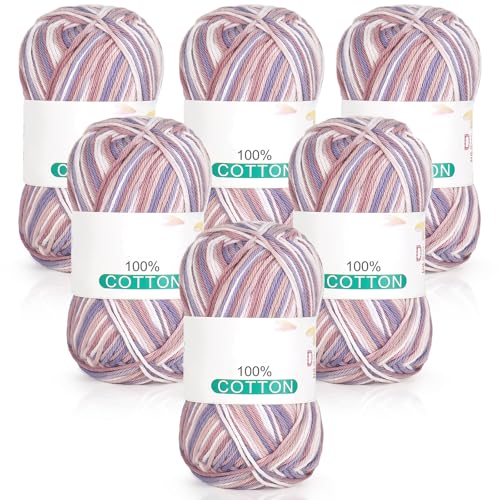Reessy Reines Baumwollgarn zum Häkeln und Stricken, 6 Knäuel (je 50 g, insgesamt 300 g), ideales Häkelgarn für Geschirrtücher, Babydecken, Wearables und Bastelarbeiten (Pastell-Multi) von Reessy