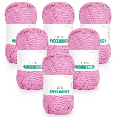 Reessy Reines Baumwollgarn zum Häkeln und Stricken, 6 Knäuel (je 50 g, insgesamt 300 g), ideales Häkelgarn für Geschirrtücher, Babydecken, Wearables und Bastelarbeiten (Rosa) von Reessy
