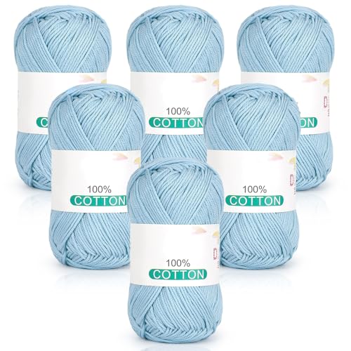 Reessy Reines Baumwollgarn zum Häkeln und Stricken, 6 Knäuel (je 50 g, insgesamt 300 g), ideales Häkelgarn für Geschirrtücher, Babydecken, Wearables und Bastelarbeiten (Seeblau) von Reessy