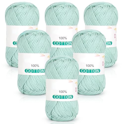Reessy Reines Baumwollgarn zum Häkeln und Stricken, 6 Knäuel (je 50 g, insgesamt 300 g), ideales Häkelgarn für Geschirrtücher, Babydecken, Wearables und Bastelarbeiten (grün) von Reessy