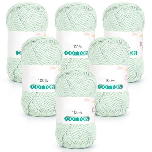 Reessy Reines Baumwollgarn zum Häkeln und Stricken, 6 Knäuel (je 50 g, insgesamt 300 g), ideales Häkelgarn für Geschirrtücher, Babydecken, Wearables und Bastelarbeiten (grün) von Reessy