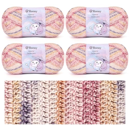 Reessy Strickwolle, 400 g Acrylgarn, Häkelgarn-Set, 78 % Baumwolle, 22 % Acrylgarne zum Häkeln, superweiche, bunte Wolle zum Stricken von Schals, Schals, Socken, Basteln und Kleidung von Reessy
