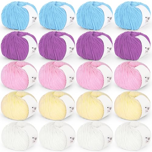 Reessy Strickwolle Häkelgarn, 20 × 50 g Milch Baumwollgarn zum Häkeln und Stricken, Weiche Häkelwolle, Premium Häkelgarn Set für Anfänger, Profi zum Abschluss von Garnprojekten Handwerk von Reessy