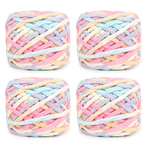 Reessy Super sperriges Chenille-Garn zum Häkeln, 4 Stück à 100 g, CYC #6 Super sperriges Gewicht, seilähnliches grobes Garn, flauschig matt, dick zum Häkeln von Decken, Taschen und Teppichen von Reessy