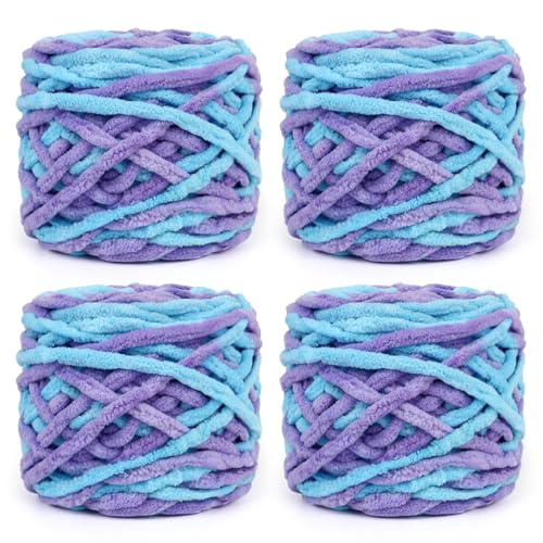 Reessy Super sperriges Chenille-Garn zum Häkeln, 4 Stück mit 100 g, CYC #6 Super Bulky Weight Rope-like Chunky Garn, flauschig matt, dick zum Häkeln von Decken, Taschen und Teppichen (Blaugrün) von Reessy