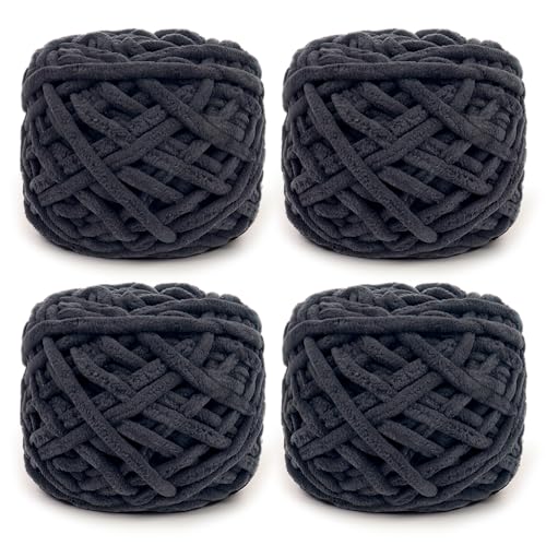 Reessy Super sperriges Chenille-Garn zum Häkeln, 4 Stück mit 100 g, CYC #6 Super Bulky Weight Rope-like Chunky Garn, flauschig matt, dick zum Häkeln von Decken, Taschen und Teppichen (klassisches von Reessy