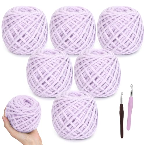 Reessy Weiches, sperriges Garn zum Häkeln, 6 Stück, 100 g, grobes Garn Nr. 5, 100 % Nylon mit Baumwollgefühl, Anfängerfreundliches Häkelgarn für Taschen, Schals, Hüte und Heimdekoration (lila) von Reessy